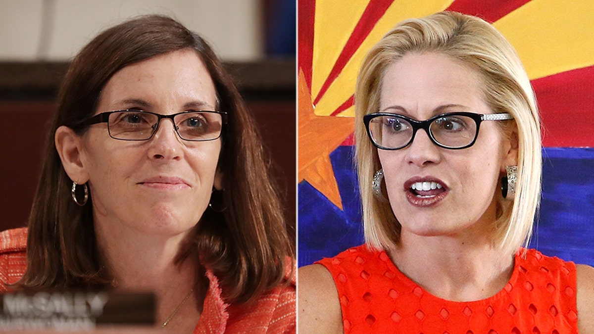 Whether Republican Martha McSally (left) or Democrat Kyrsten Sinema (right) wins the Senate race, history will be made. Arizona has never elected a female senator to the state.