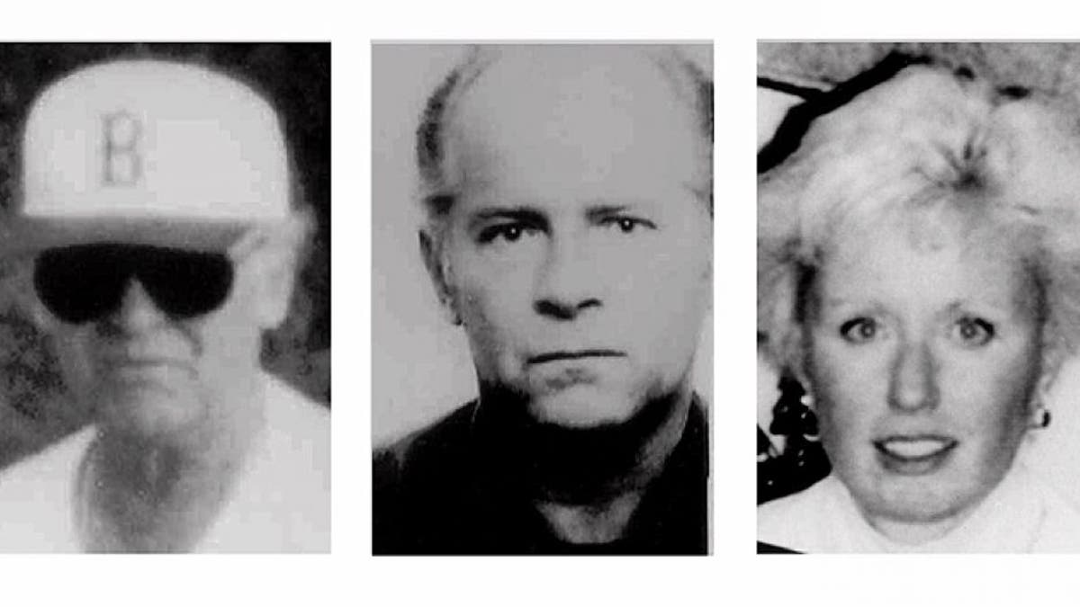 The photos left and center are FBI handout photos of fugitive Massachusetts mobster James "Whitey" Bulger, taken in the 1980s. At right is an FBI photo of Bulger's girlfriend, Catherine Greig, who travels with the former gangster.