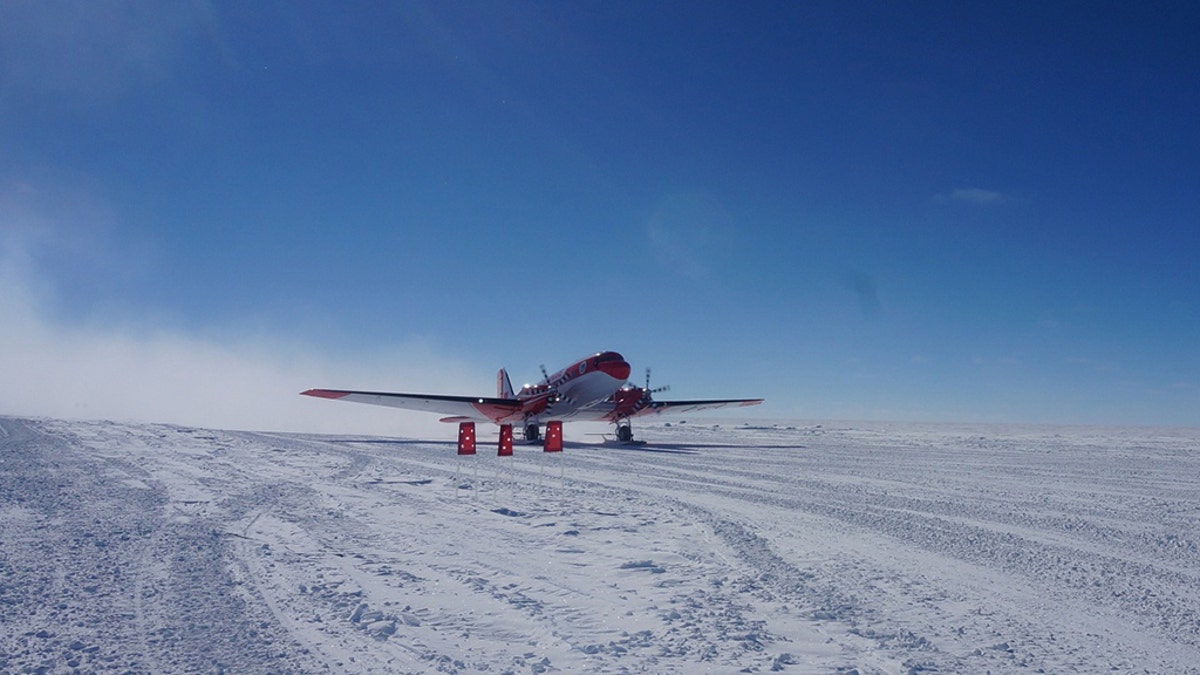 China's first fixed-wing aircraft for polar flight Snow Eagle 601 taxies after its landing on Jan. 9, 2017 at the airport of Kunlun Station in Antarctica.
