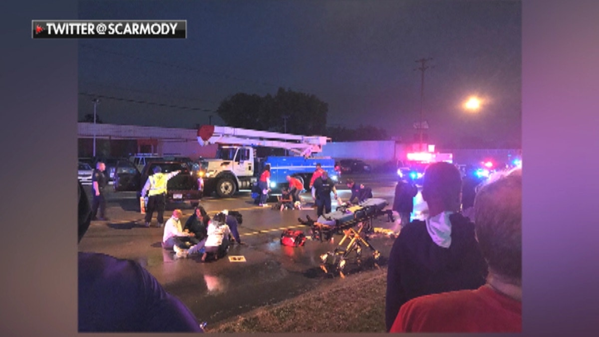 Several people protesting for an increase in mimimum wage were hospitalized after a truck crashed into them early Tuesday morning.