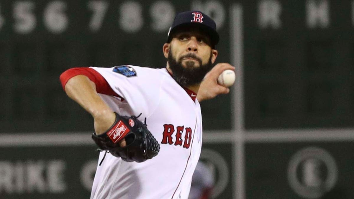 Boston Red Sox starting pitcher David Price throws during the first inning of Game 2 of the World Series baseball game against the Los Angeles Dodgers Wednesday, Oct. 24, 2018, in Boston. (Associated Press)