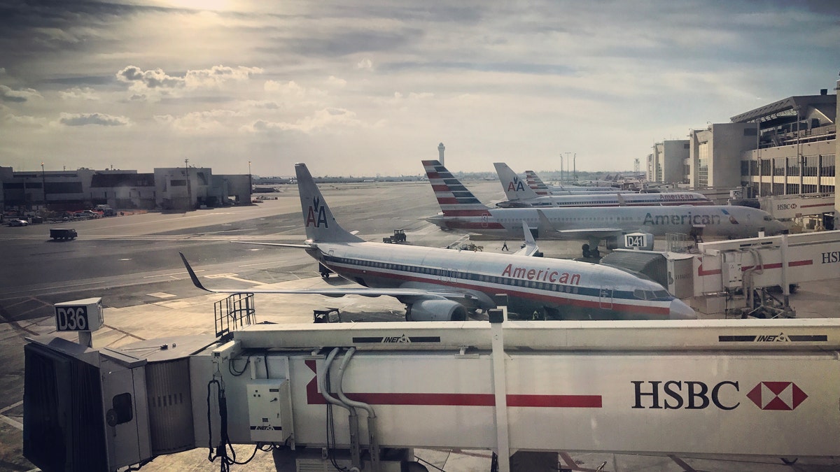 Airplanes are being prepared for flights in Miami International Airport.