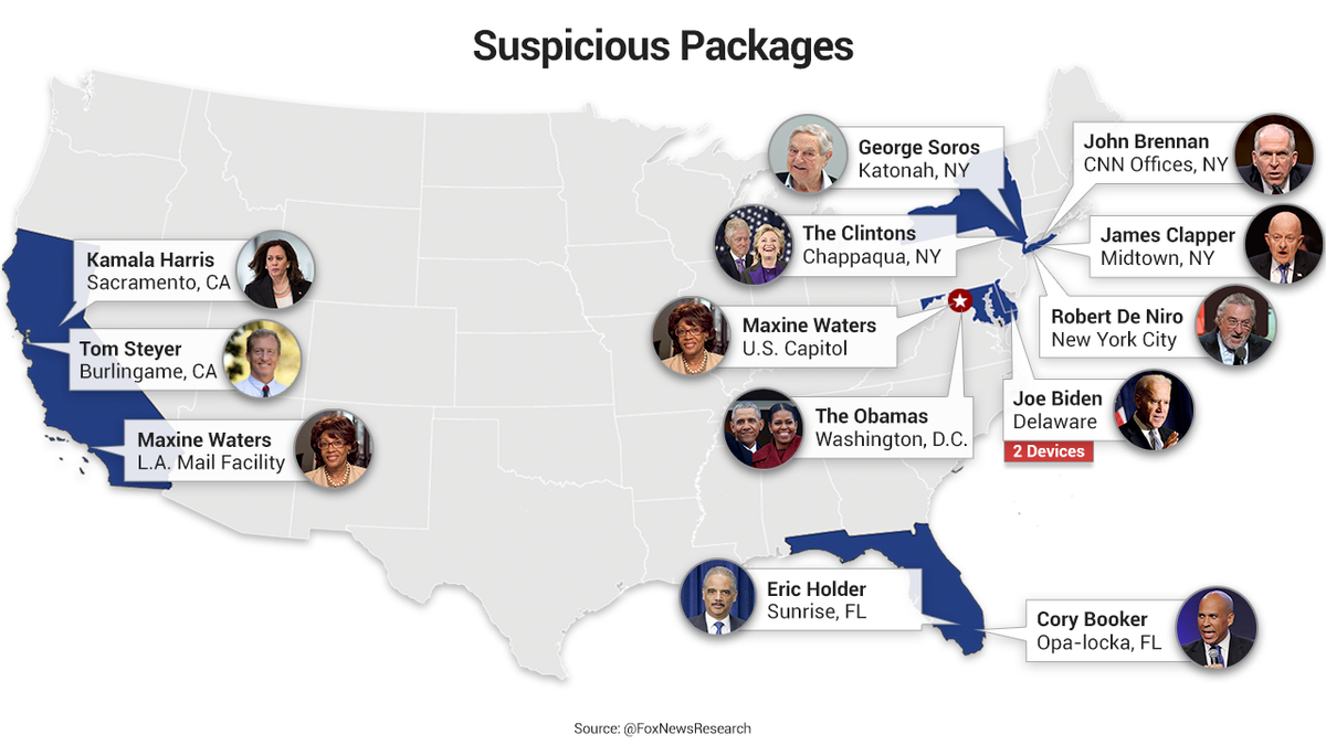 At least 13 suspicious packages have been recovered since Oct. 22, 2018.