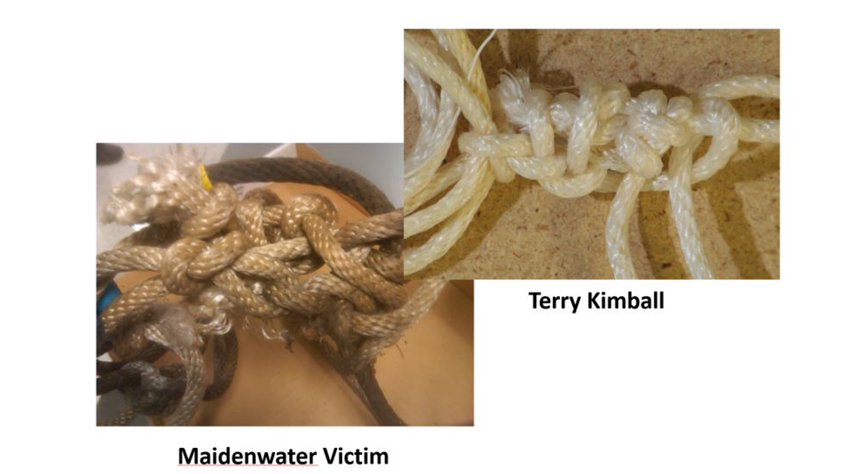 Police point out the comparison of the complicated knots.