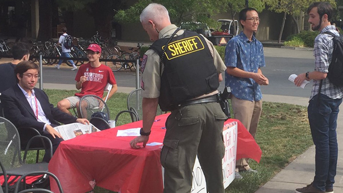 The police were called during a "Change My Mind" event supporting Justice Kavanaugh Tuesday at Stanford University.