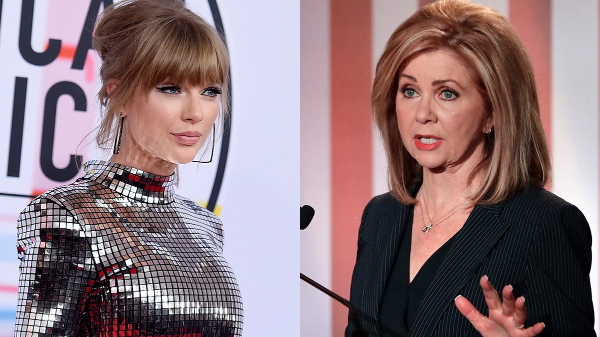 Taylor Swift, left, broke her silence on politics by speaking out against Marsha Blackburn.