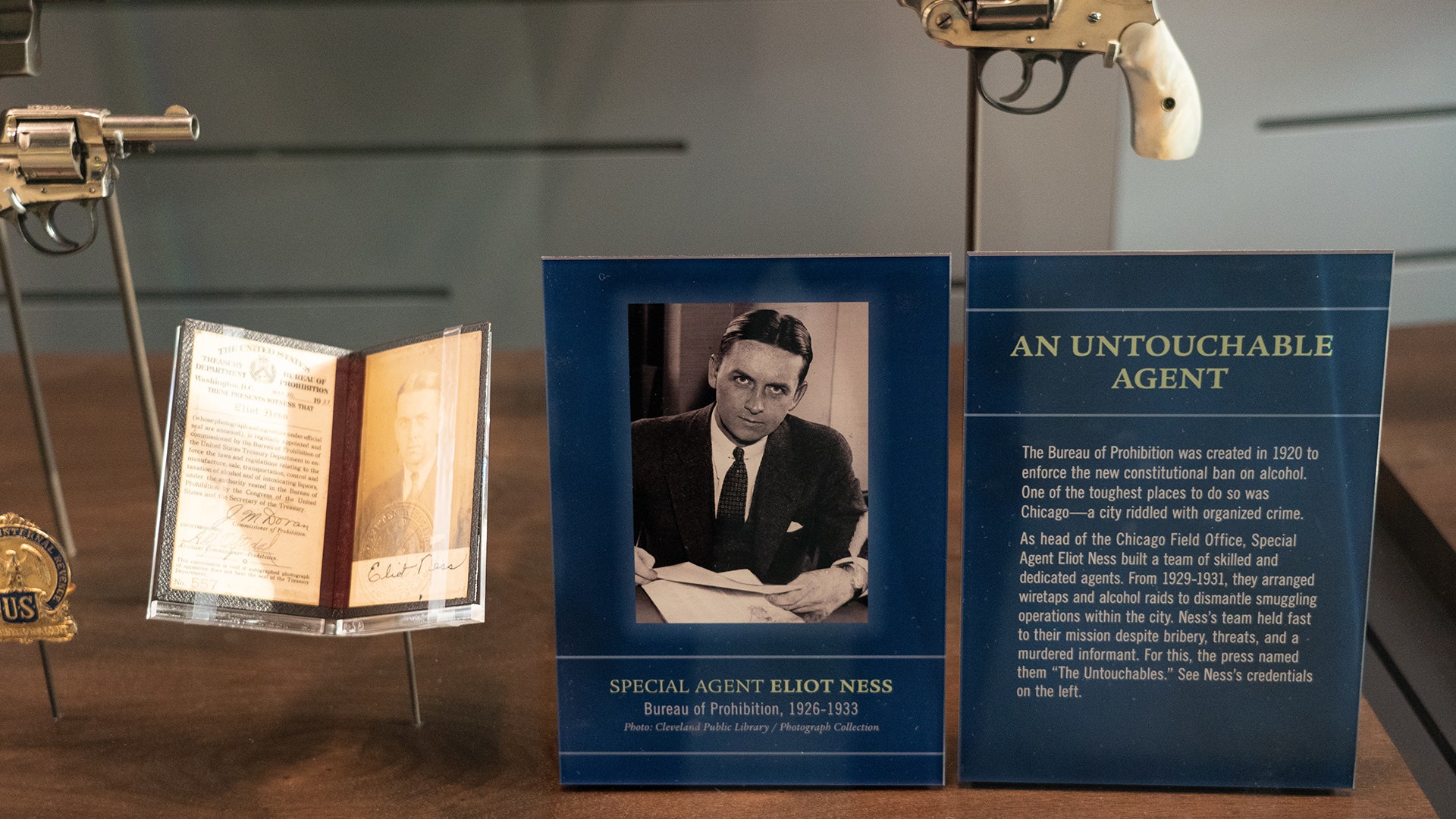 The story of Eliot Ness and his efforts to nab Al Capone — and how the gangster was actually brought down by the IRS — is told with documents and artifacts from the case.