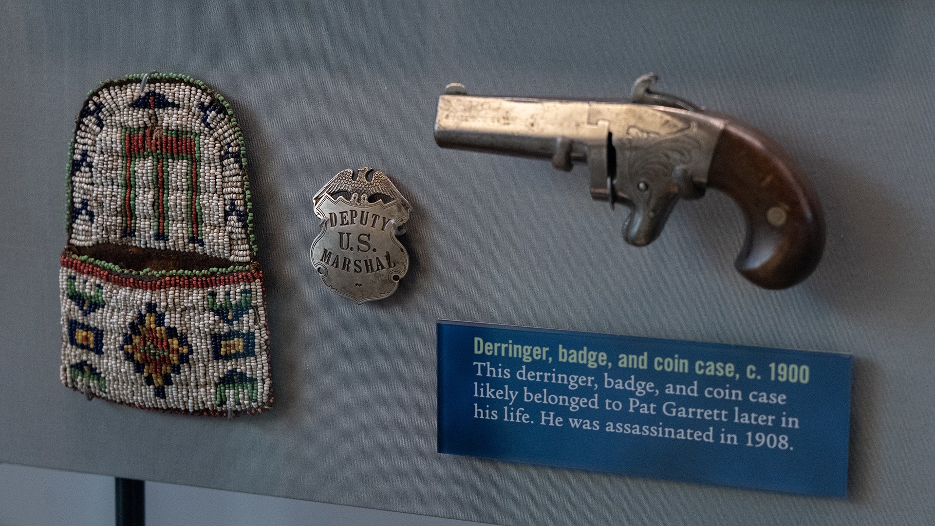 A derringer, badge and coin case belonging to Pat Garrett, the lawman responsible for killing Billy the Kid, date back to the turn of the 20th century.