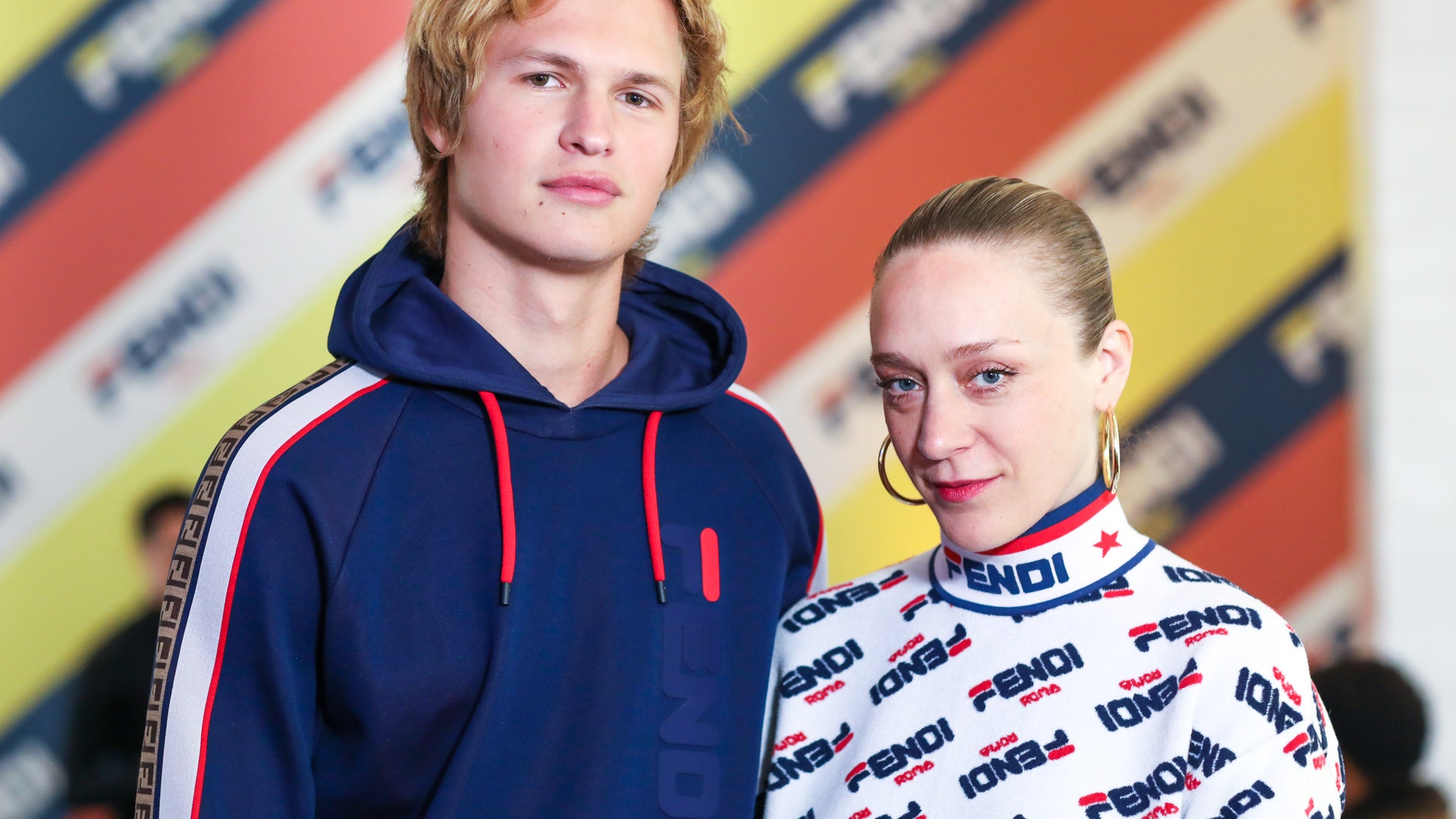 Ansel Elgort and Chloe Sevigny hang out at the FENDI MANIA Drop in New York City on October 16, 2018.