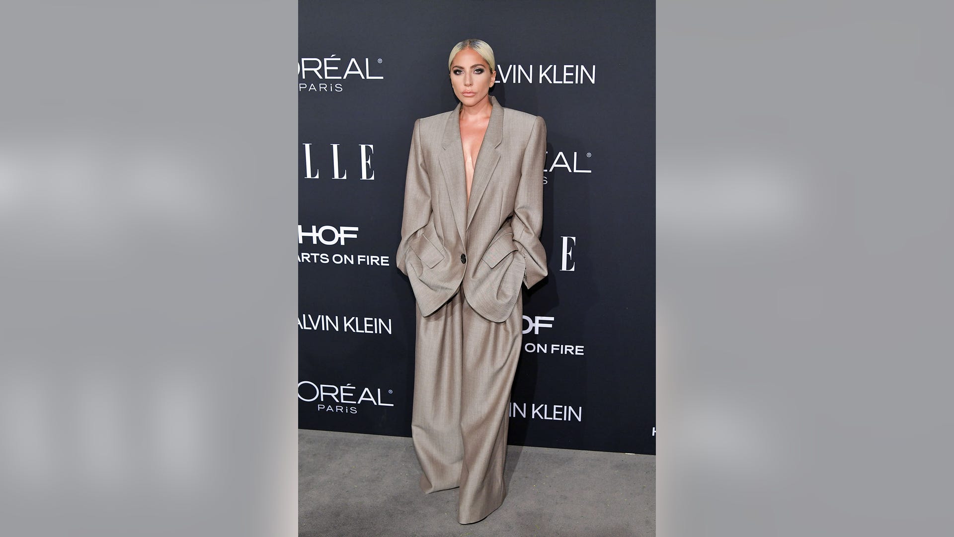 Lady Gaga rocks a pantsuit  for Elle's 25th annual Women in Hollywood celebration presented by Moët &amp; Chandon at the Four Seasons Hotel Los Angeles at Beverly Hills on October 15, 2018. 