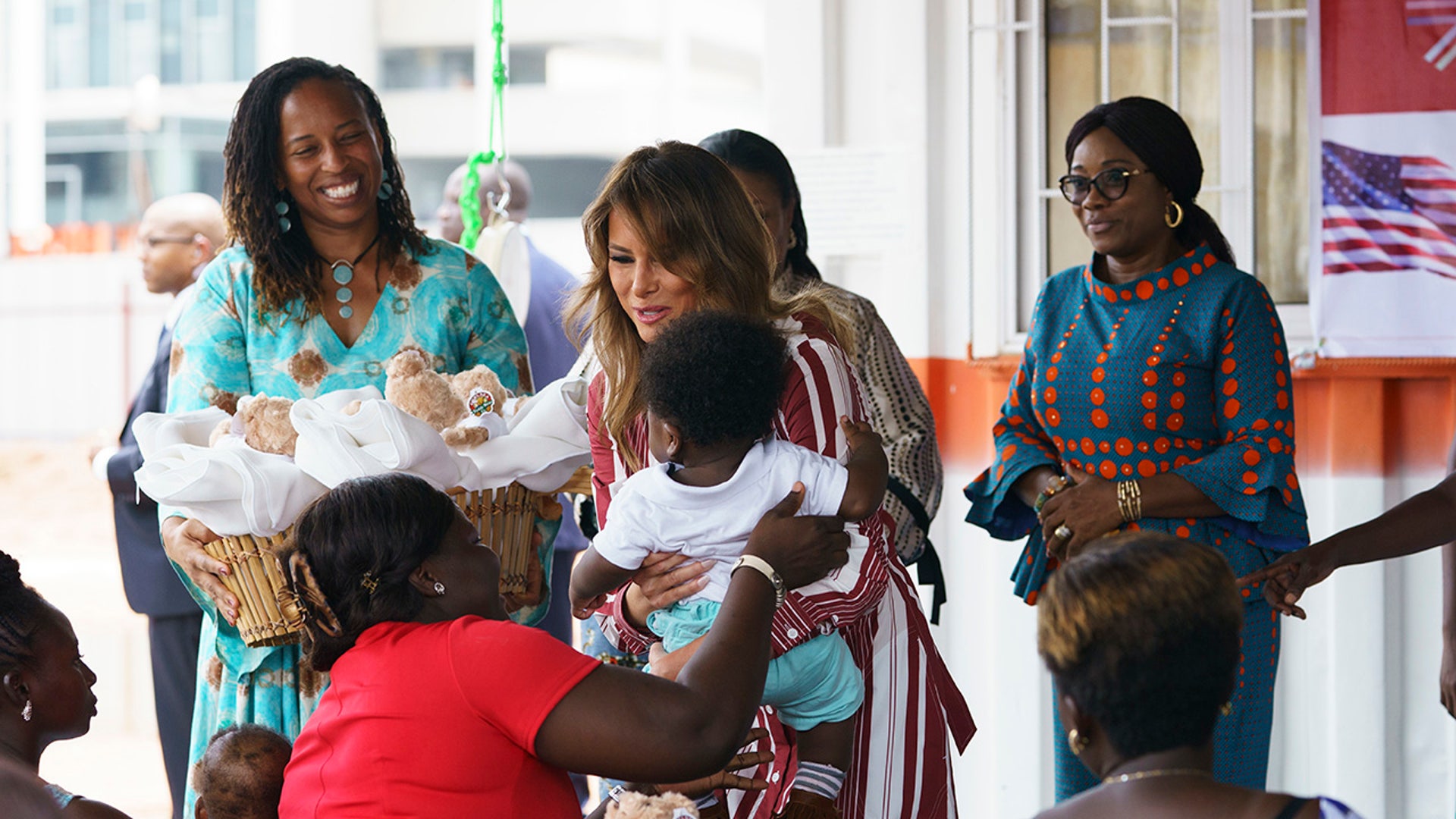 First lady Melania Trump visits with mothers and their babies at Greater Accra Regional Hospital in Accra, Ghana, Tuesday, Oct. 2, 2018. (AP Photo/Carolyn Kaster)