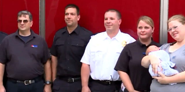 On Monday, the Rileys introduced baby Shay to the paramedics who delivered him.