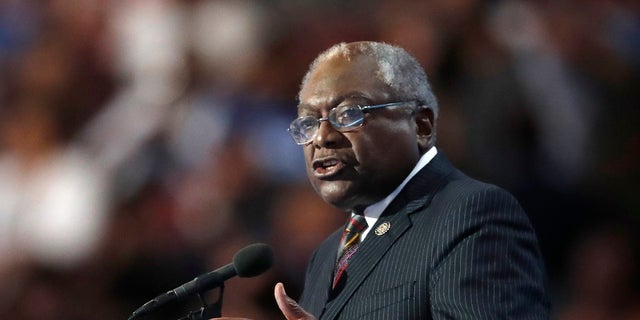 FILE - Rep. James Clyburn, D-SC, speaks during the final day of the Democratic National Convention in Philadelphia.