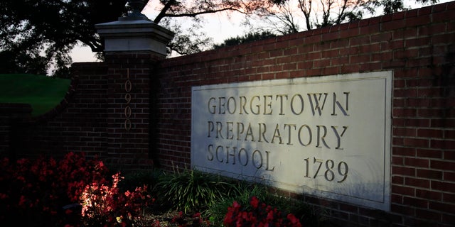 The entrance to the Georgetown Preparatory School Bethesda, Md., is shown, Wednesday, Sept. 19, 2018. (AP Photo/Manuel Balce Ceneta)
