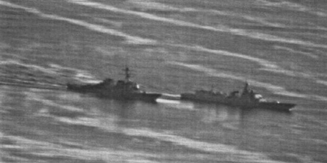 This U.S. Navy photo, first obtained by gcaptain.com, shows the incident between the USS Decatur, left, and the Luoyang.