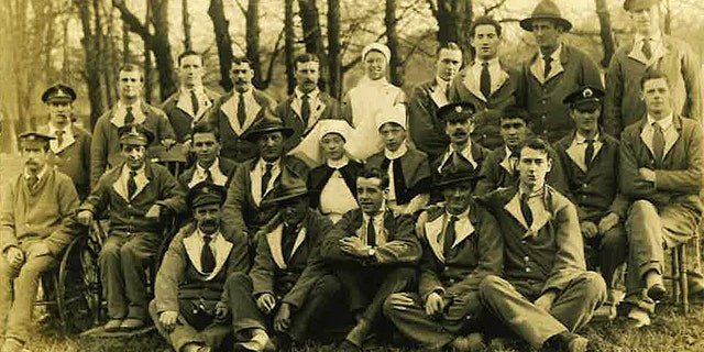 Private Leslie Friston is third from the left in the middle row of this picture. (The Royal British Legion)
