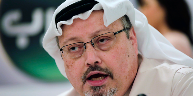 In this Feb. 1, 2015, file photo, Saudi journalist Jamal Khashoggi speaks during a press conference in Manama, Bahrain. The disappearance of Khashoggi, during a visit to his country’s consulate in Istanbul on Oct. 2, 2018, raises a dark question for anyone who dares criticize governments or speak out against those in power: Will the world have their back?