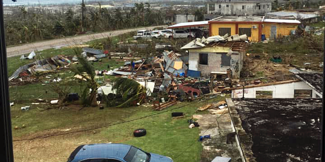 This Thursday, Oct. 25, 2018 photo taken by Amber Lee Alberts shows destruction on the island of Saipan, her home, after Super Typhoon Yutu swept through the Commonwealth of the Northern Mariana Islands earlier in the week. Gregorio Kilili Camacho Sablan, the commonwealth's delegate to U.S. Congress, said the territory will need significant help to recover from the storm, which he said injured several people. (Amber Lee Alberts via AP)