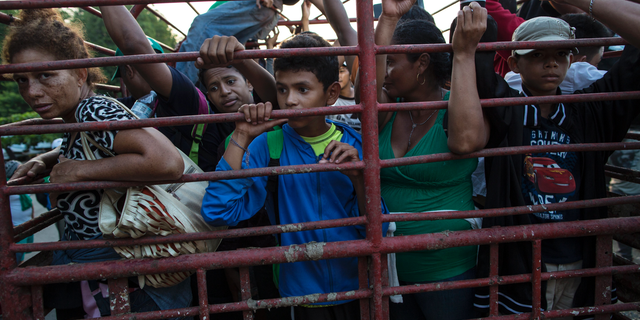 Migrants travel on a cattle truck, as a thousands-strong caravan of Central American migrants slowly makes its way toward the U.S. border, between Pijijiapan and Arriaga, Mexico, Friday, Oct. 26, 2018. Many migrants said they felt safer traveling and sleeping with several thousand strangers in unknown towns than hiring a smuggler or trying to make the trip alone. (AP Photo/Rodrigo Abd)