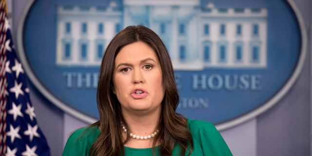 Sarah Huckabee Sanders, then-White House press secretary, speaks to the media during the daily press briefing Monday, Oct. 29, 2018, in Washington. (AP Photo/Andrew Harnik)