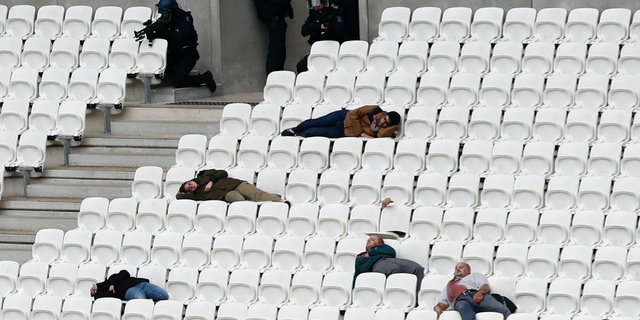 Members of the National Gendarmerie Intervention Group (GIGN), Recherche Assistance Intervention Dissuasion (RAID) and Research and Intervention Brigades (BRI) attend a training exercise in case of terrorist attack at the G6 Interior Ministers' meeting at the Groupama stadium in Decines, near Lyon, central France, Tuesday, Oct. 9, 2018. (AP Photo/Christophe Ena)