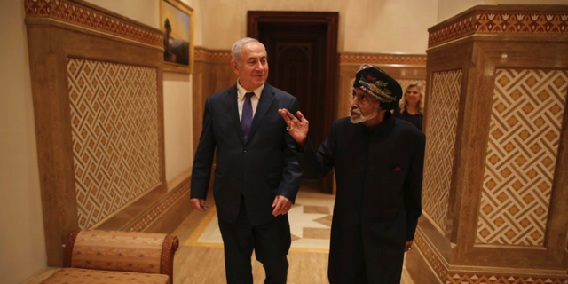 This photo posted on Twitter by Israeli Prime Minister Benjamin Netanyahu’s office on Friday, Oct. 26, 2018 shows Netanyahu visiting Sultan Qaboos bin Said in Oman. Israel and Oman do not have diplomatic relations. The meeting was the first between leaders of the two countries since 1996 and former Israeli premier Yitzhak Rabin made a similar surprise visit to Oman two years earlier. (Israeli Prime Minister's Office via AP)