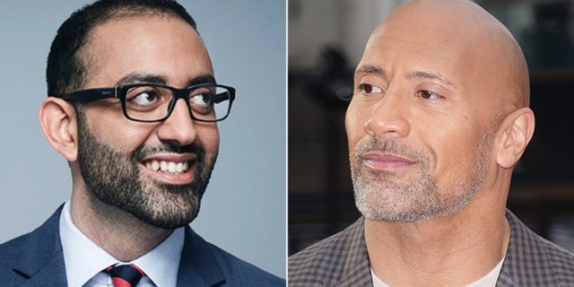 CNN media reporter Oliver Darcy (left) and Dwayne "The Rock" Johnson (right).