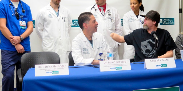 Manteufel spoke about his recovery from a rare blood infection that led to the amputation of part of his forearms and legs.