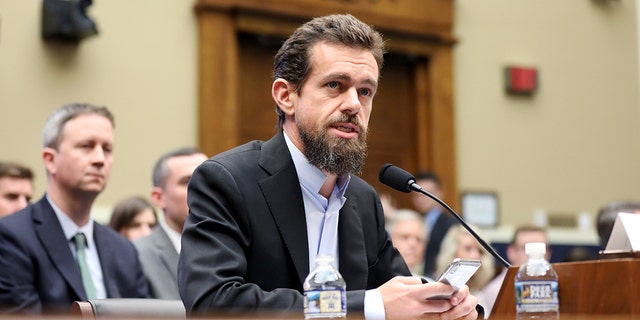 Twitter CEO Jack Dorsey testifying before the House Energy and Commerce Committee hearing on Twitter's algorithms and content monitoring in September 2018.