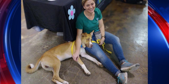 Binx the dog with a human friend.