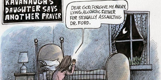 A controversial cartoon depicts Brett Kavanaugh's daughter, Liza, saying her prayers.