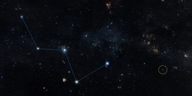 Sky map shows the location of the star HD 219134 (circle), just off the "W" shape of the constellation Cassiopeia. (NASA/JPL-Caltech/DSS)