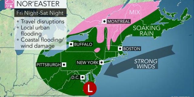 The National Weather Service issued a flash flood warning to parts of the East Coast, from northern New Jersey to southeastern Massachusetts.