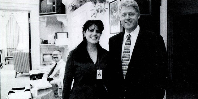 A photograph showing former White House intern Monica Lewinsky meeting President Bill Clinton at a White House function submitted as evidence in documents by the Starr investigation and released by the House Judicary committee September 21, 1998.