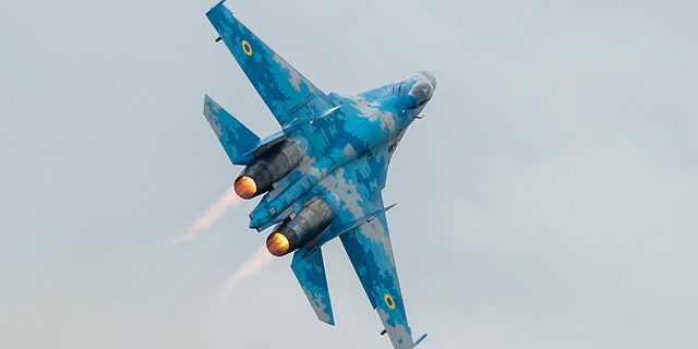 A Ukrainian Sukhoi Su-27 fighter jet. 