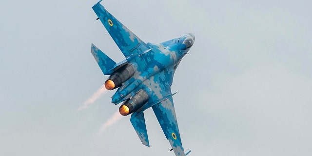 A Ukrainian Sukhoi Su-27 fighter jet. 