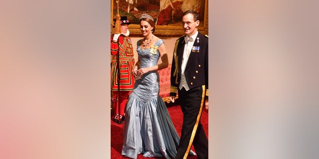 Catherine, Duchess of Cambridge was slammed on social media for her evening gown during a state banquet at Buckingham Palace on Oct. 23, 2018. (John Stillwell - WPA Pool/Getty Images)