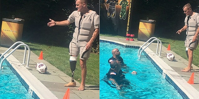 Terry Nelson, pictured left and right, wants to set U.S. veterans up with his hydro buoyancy suits and help them build their own rehabilitation and fitness training businesses