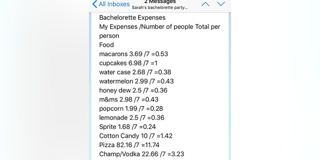 bride to be slammed for giving friends itemized bill after party