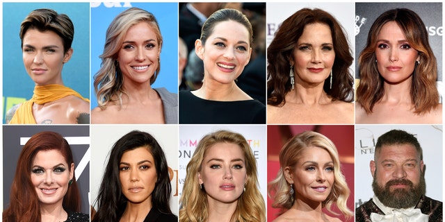 This combination photo shows, top row from left, Ruby Rose, Kristin Cavallari, Marion Cotillard, Lynda Carter, Rose Byrne, bottom row from left, Debra Messing, Kourtney Kardashian, Amber Heard, Kelly Ripa and Brad William Henke who are likely to land users on websites that carry viruses or malware. Cybersecurity firm McAfee crowned Rose the most dangerous celebrity on the internet. Reality TV star, Cavallari finished behind Rose at No. 2, followed by Cotillard (No. 3), the original “Wonder Woman” Carter (No. 4), Byrne (No. 5), Messing (No. 6), reality TV star Kardashian (No. 7), actress Heard (No. 8), morning TV show host Ripa (No. 9), and actor Henke as No 10. (AP Photo)