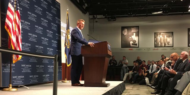 Sen. Jeff Flake talks to New Hampshire voters, while downplaying the possibility of a Trump primary challenge, for now.