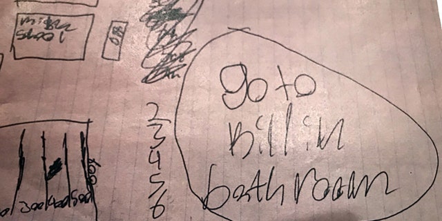 A hand-drawn map of the school was allegedly discovered in the home of one girl with the words, "Go to kill in bathroom," written on top of it.