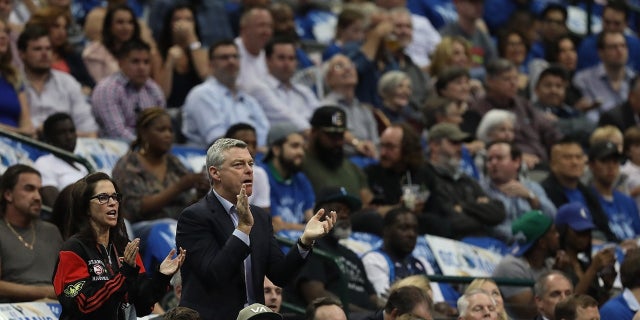 Jami Gertz and her husband Tony Ressler seen during an Atlanta Hawks game.