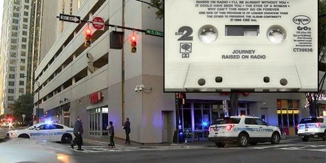 A suspicious package call at Duke Energy Building in Charlotte prompted a brief evacuation and street closures. It turned out to be a parcel containing a Journey cassette tape (not pictured).