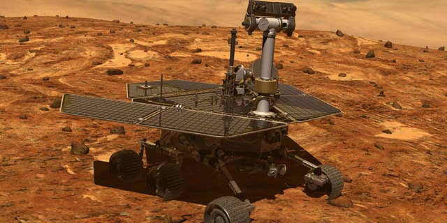 Artist's illustration of NASA's Opportunity rover on the surface of Mars.