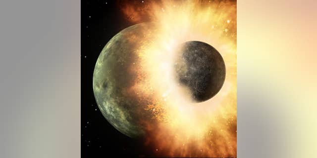 Whether Mercury formed from a single collision, as shown in this artistic image, or from a rain of impacts, it is probably fairly unique among the planets of the galaxy.