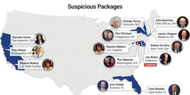 At least 13 suspicious packages have been recovered since Oct. 22, 2018.