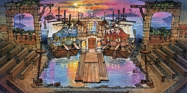 Pirates Voyage will feature a 21,000 square foot arena with full-sized ships in a 15-foot deep indoor lagoon.