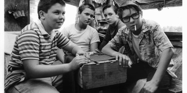 River Phoenix, second from left, with the cast of the 1986 movie "Stand By Me."