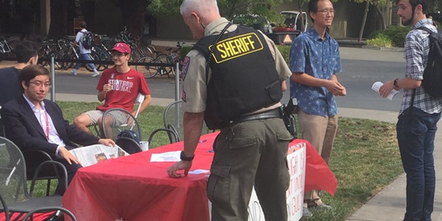 The police were called during a "Change My Mind" event supporting Justice Kavanaugh Tuesday at Stanford University.